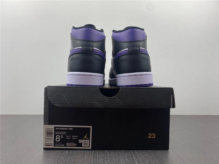 Jordan1 Mid White Black Purple 554724- Fashionable 3722