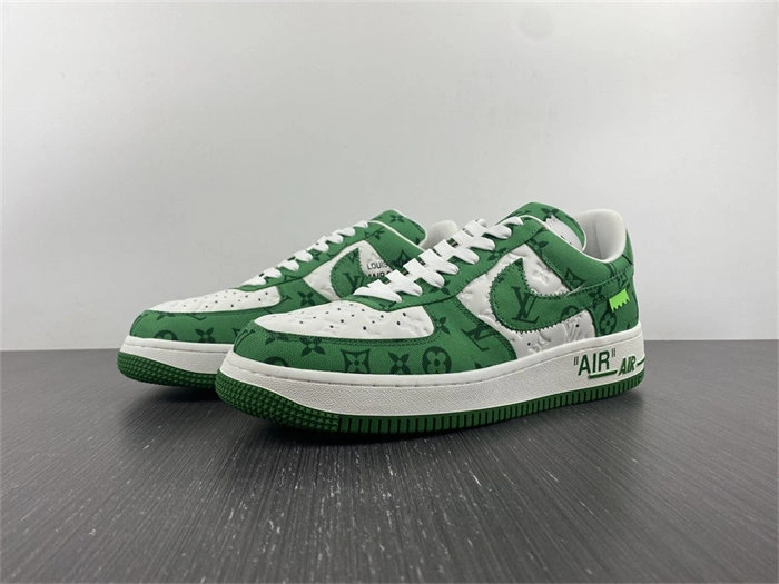 LV Nike Air Force 1 Low By Virgil Abloh White Green Stretchable 5143